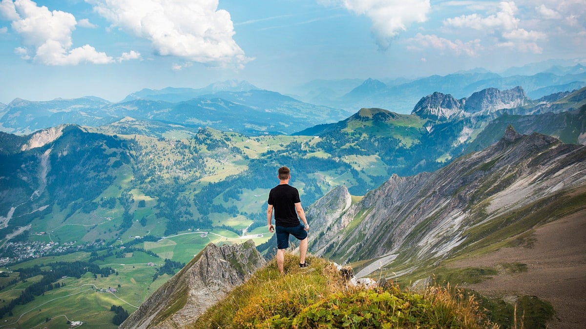 Looking off into the countryside below